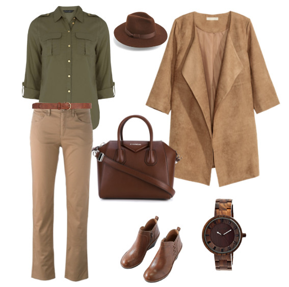 Сочетание бежевого и коричневого цвета в одежде