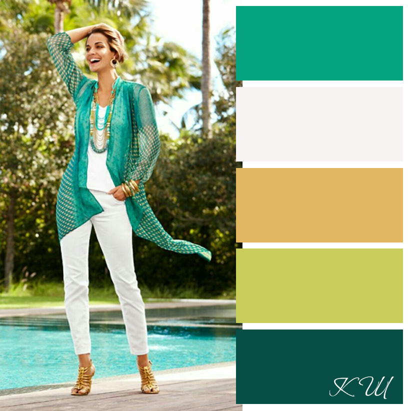 Сочетание зеленого с белым цветом в одежде