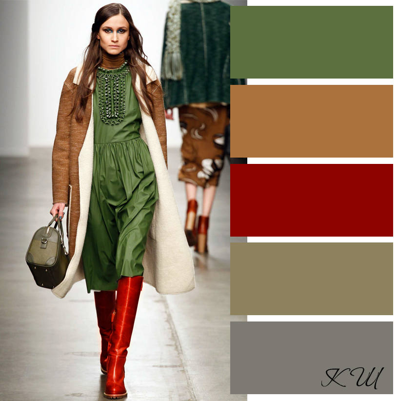 Сочетание зеленого с коричневым цветом в одежде