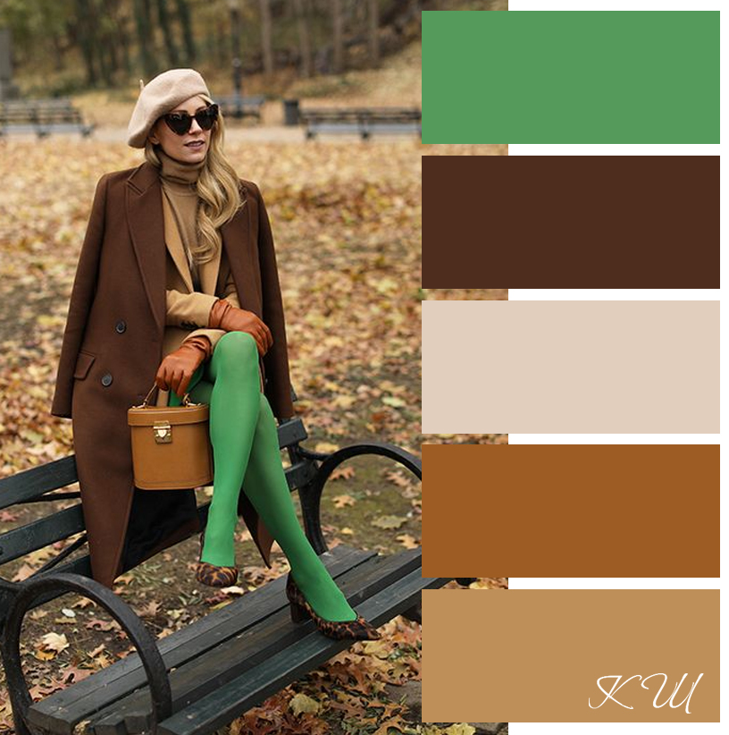 Сочетание зеленого с коричневым цветом в одежде