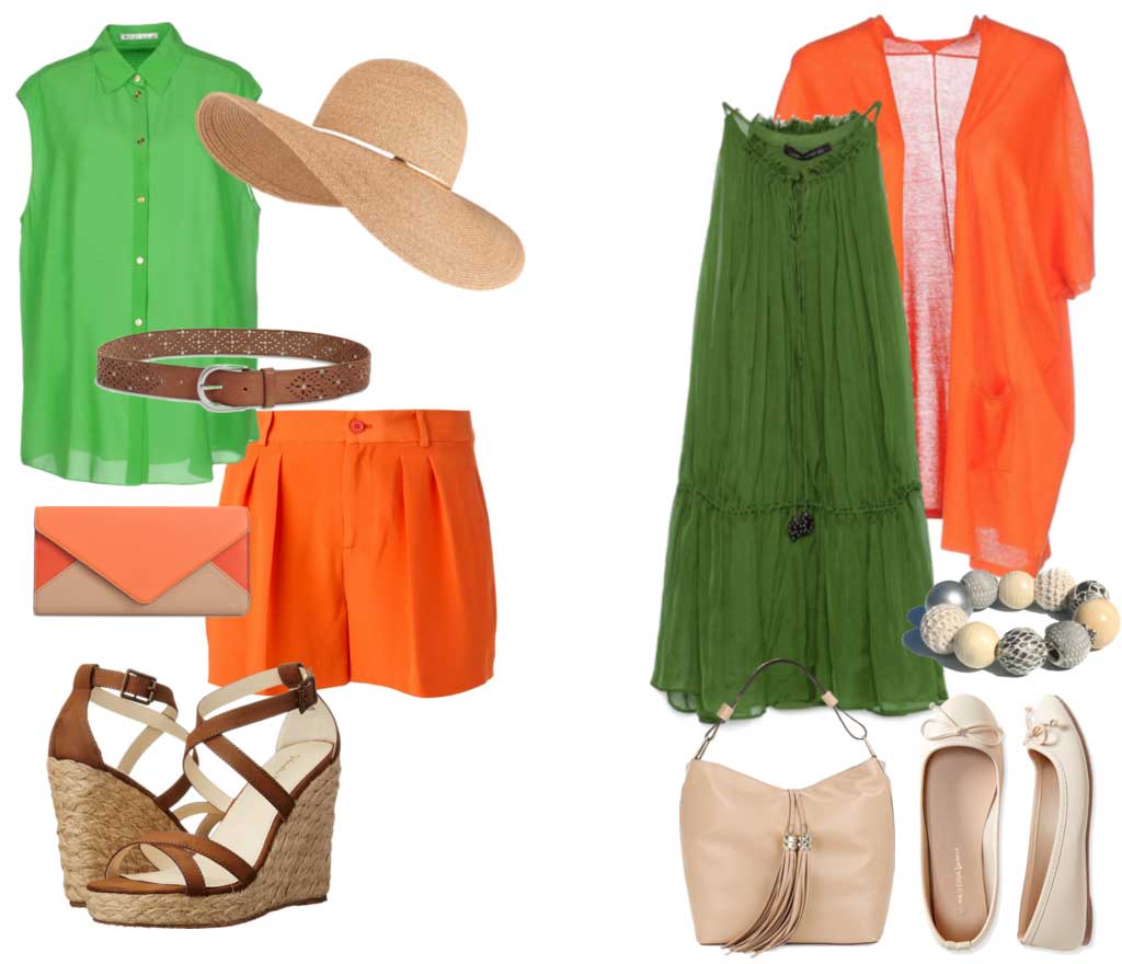 Сочетание зелёного и оранжевого цвета в одежде