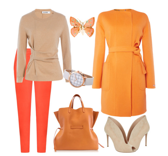 С чем носить оранжевое пальто