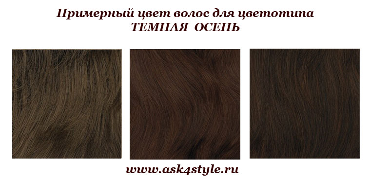 примерные цвета волос для цветотипа глубокая (темная) осень