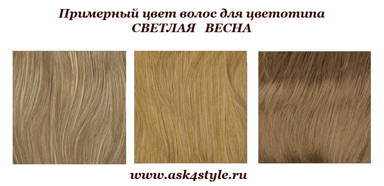 примерные оттенки волос для цветотипа светлая весна