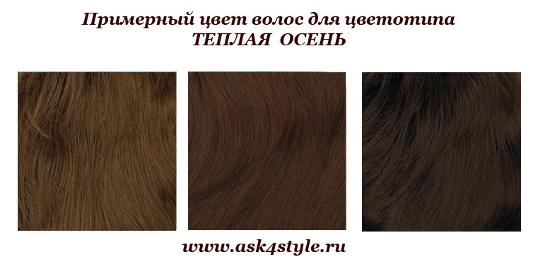 примерные оттенки волос для теплой осени
